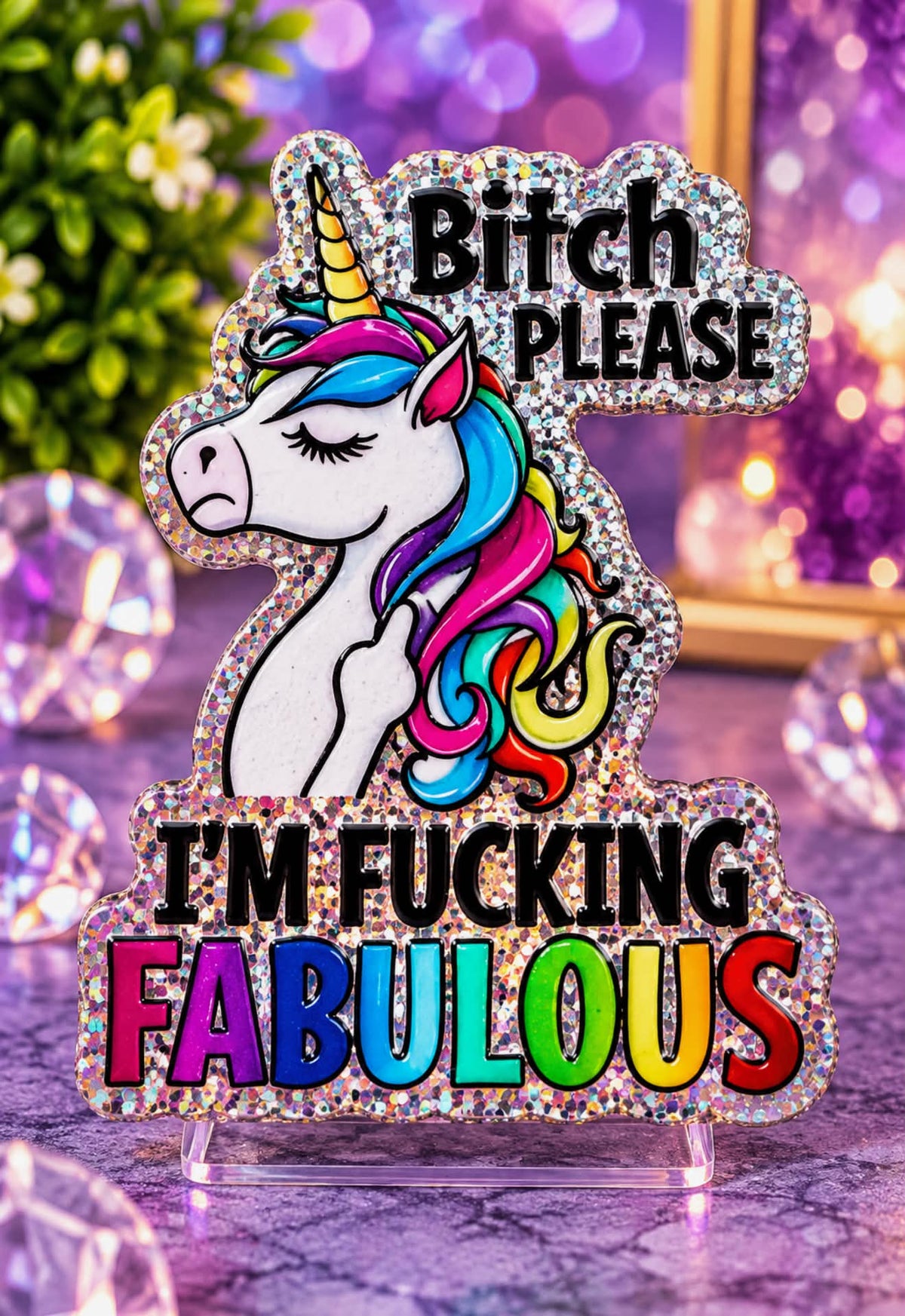 B*tch Please Rainbow Unicorn - Acrylic Magnet