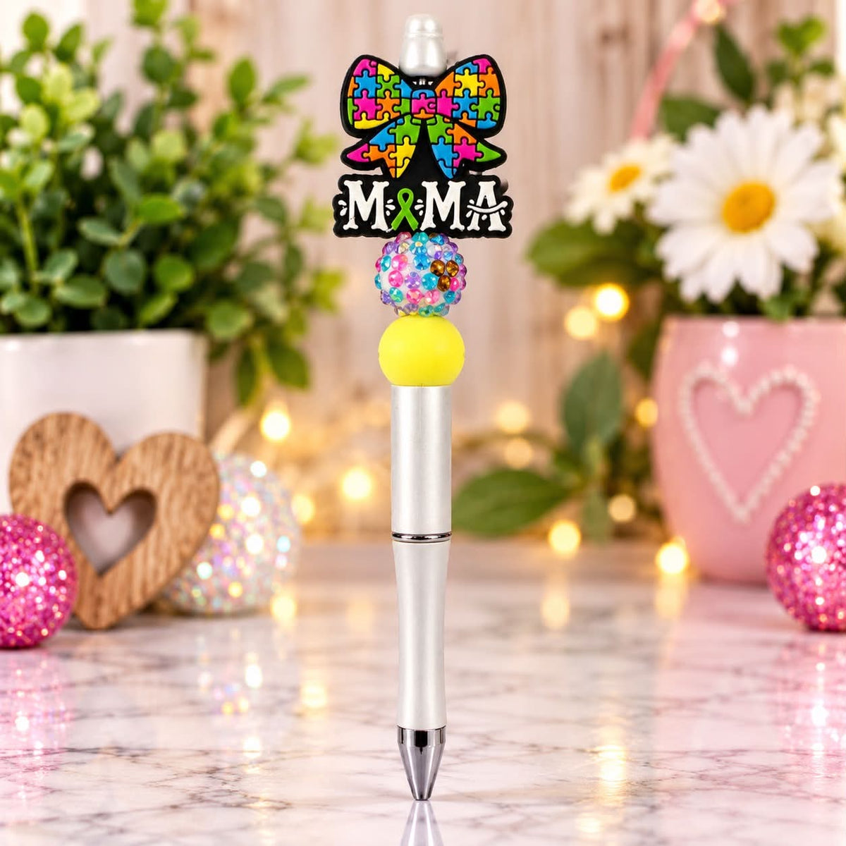 Autism Mama White - Beaded Pen
