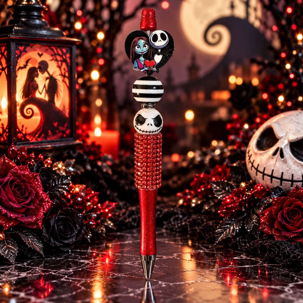 Skeleton & Rag Doll in Red - Beaded Pen
