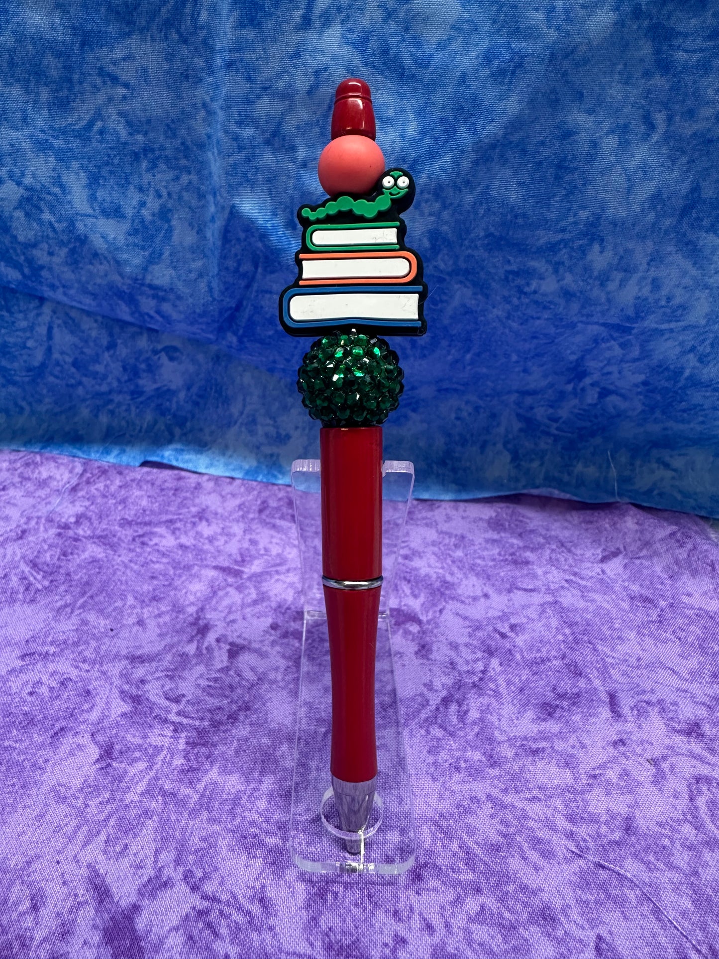 Bookworm Red & Green - Beaded Pen
