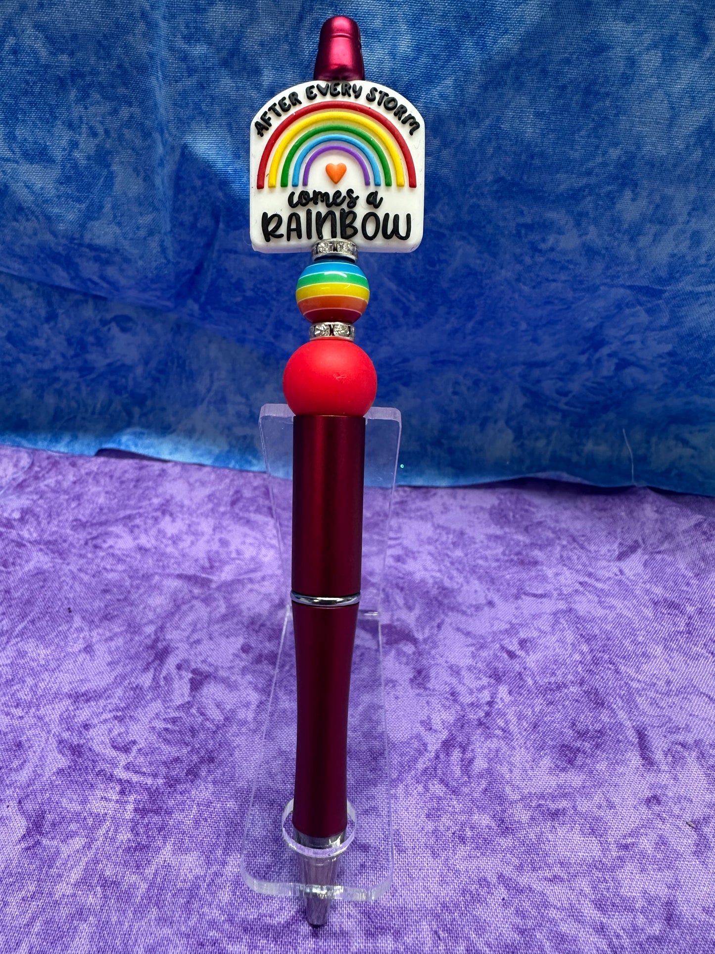 Rainbow On Red - Beaded Pen