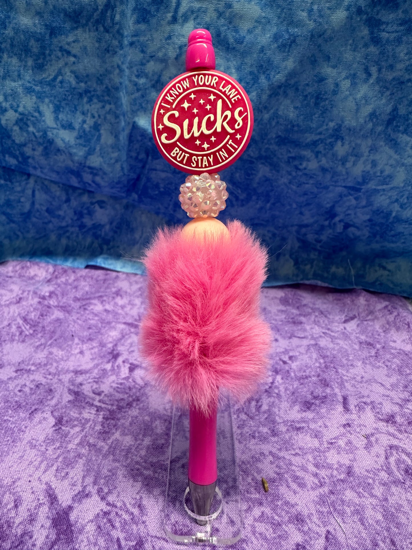 Stay In Your Lane Pink Fluffy - Beaded Pen