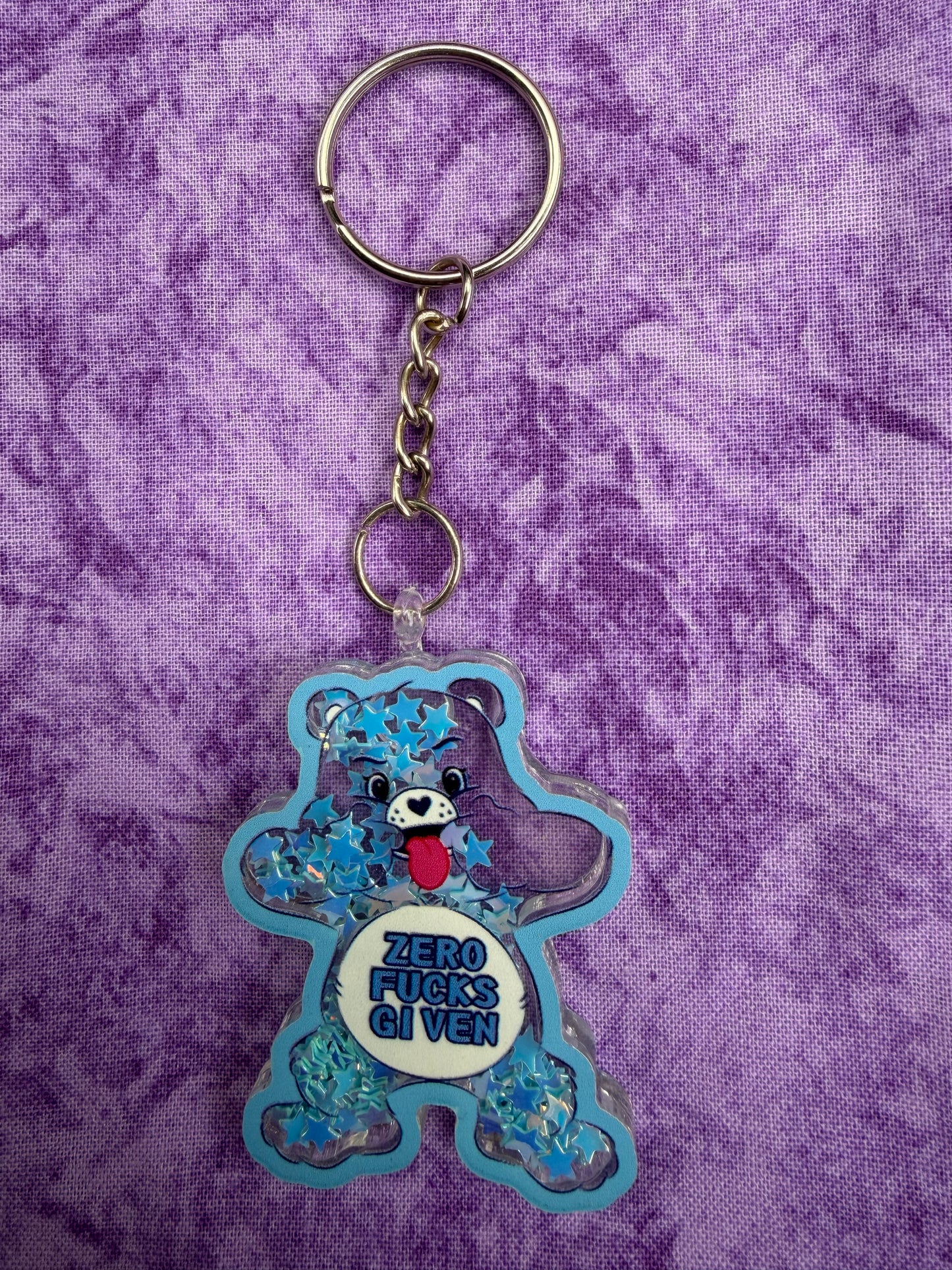 Zero f*^cks given bear - glitter keychain