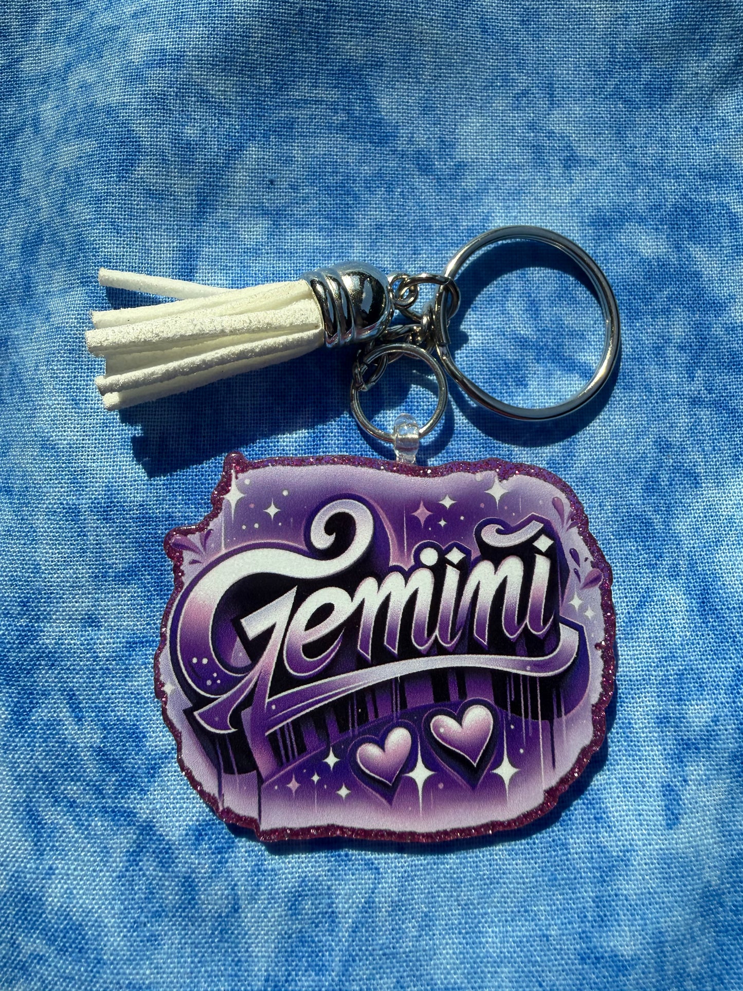 Gemini Zodiac In Purple - Acrylic Keychain