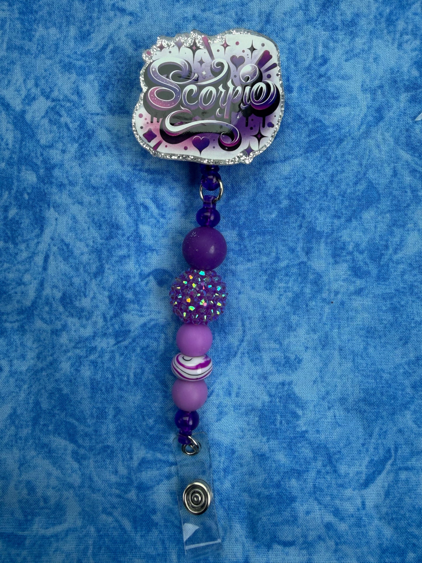 Scorpio Zodiac Purple - Beaded Badge Reel