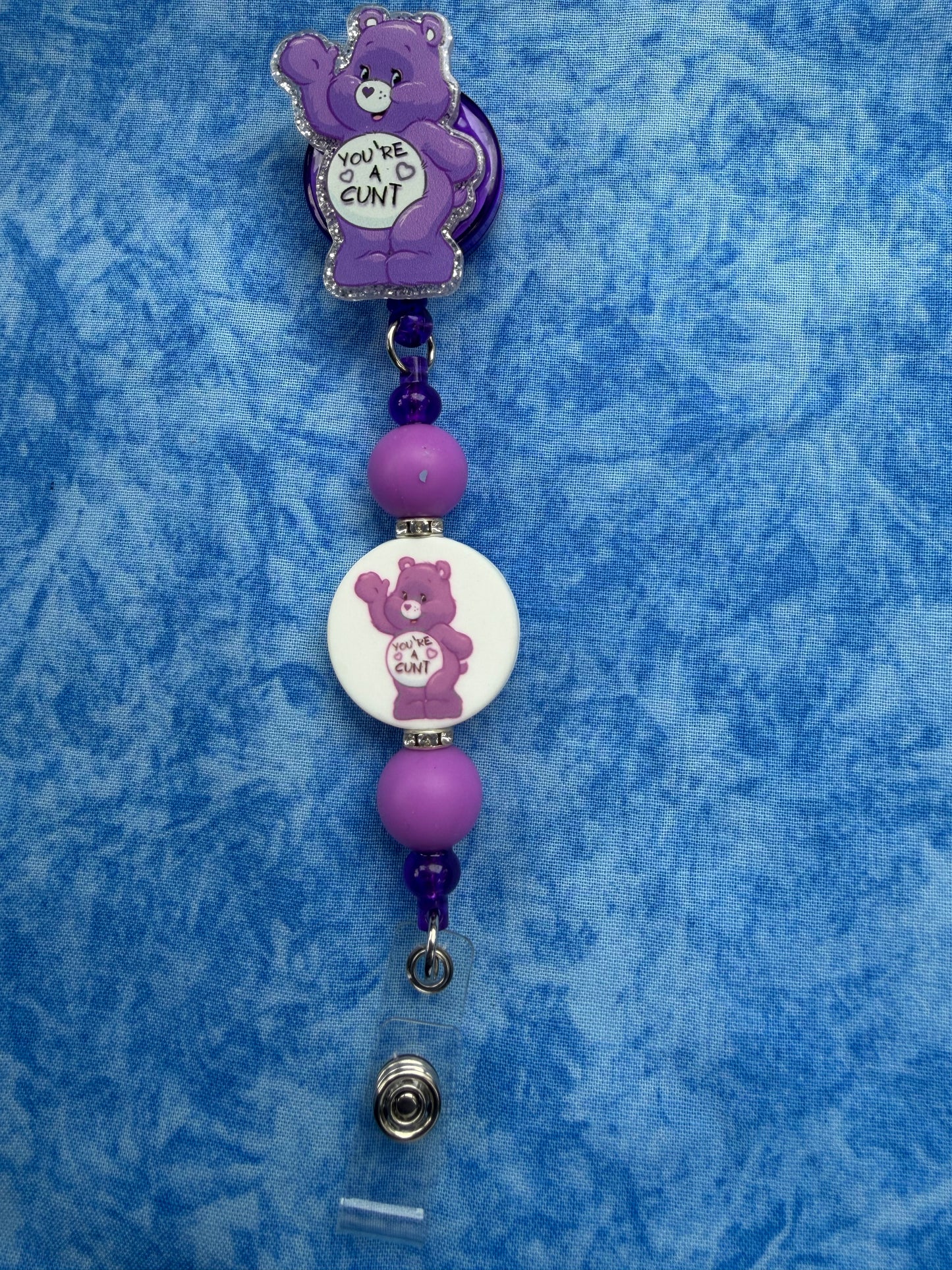Cute Purple Bear - You’re A C*nt - Beaded Badge Reel