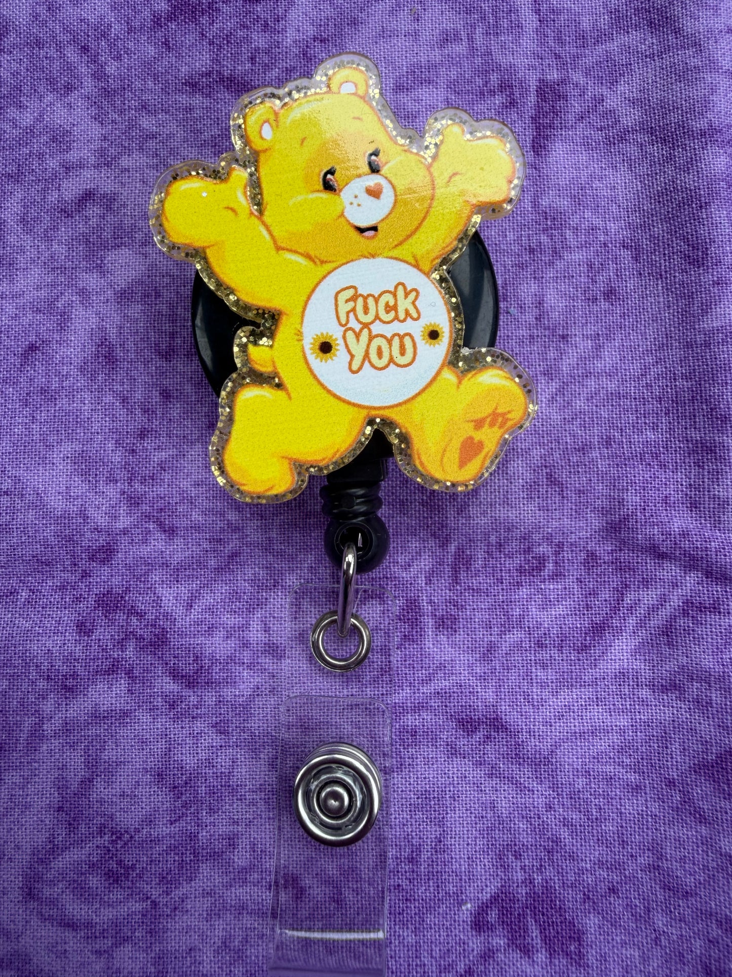 Cute Yellow F*ck You Bear - Acrylic Badge Reel