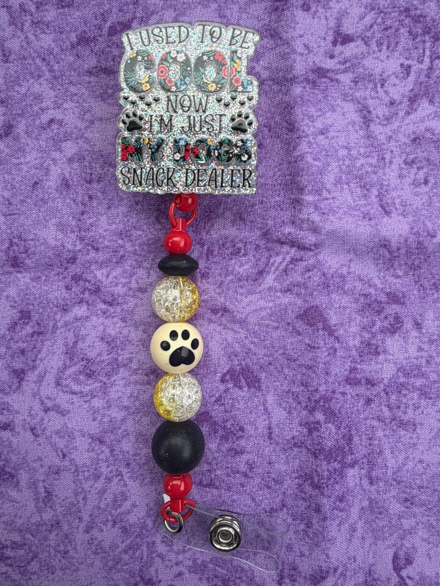 🐕Snack Dealer🐶 Red & Black - Beaded Badge Reel