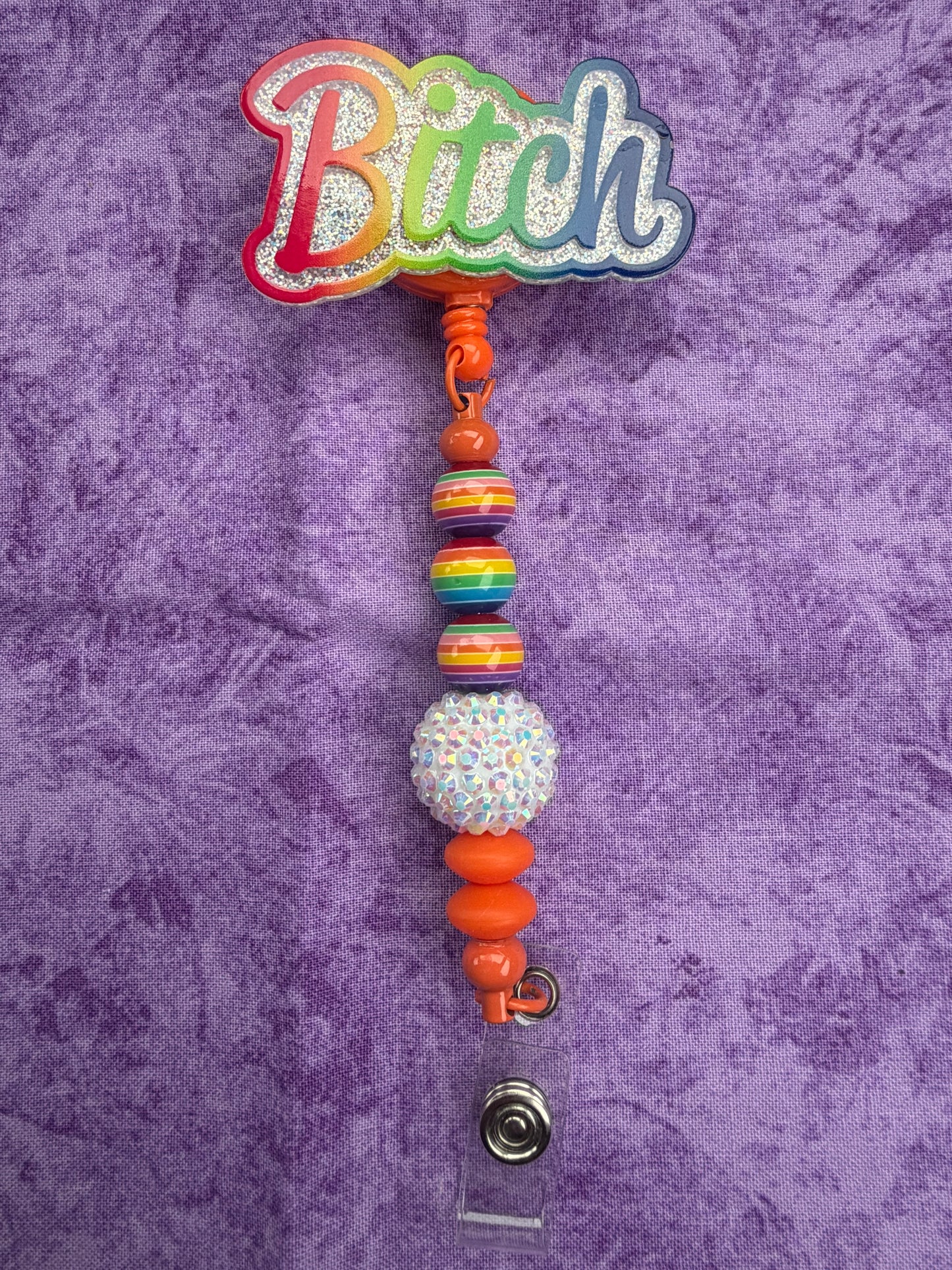 Rainbow B*tch - Beaded Badge Reel