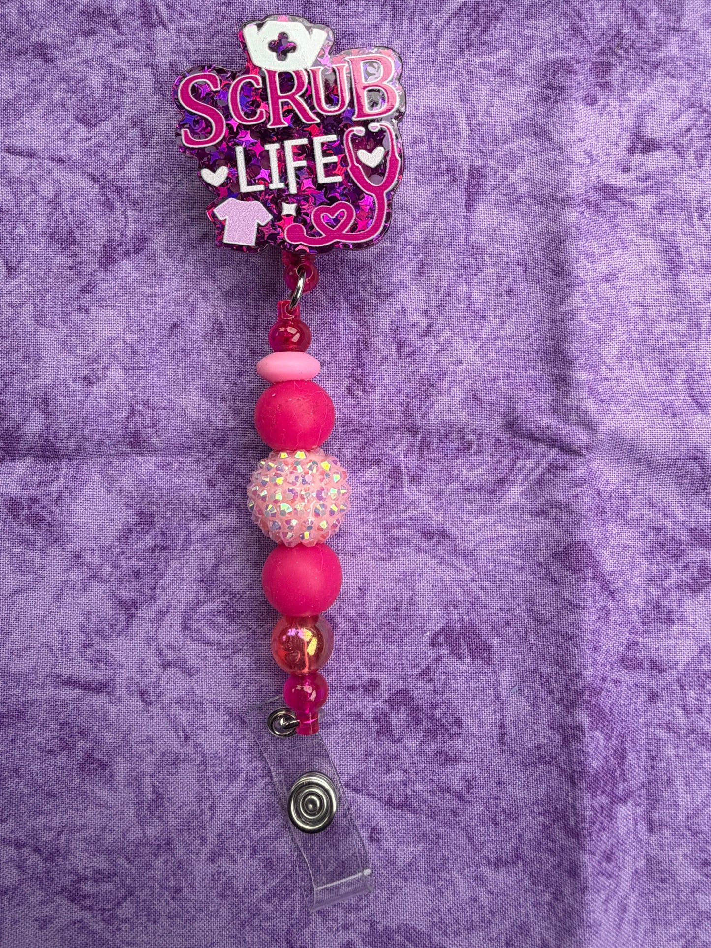 Scrub Life👩⚕️ Pink - Beaded Badge Reel