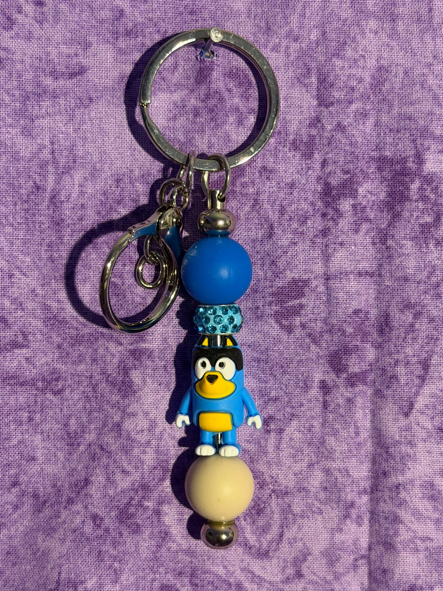 Cute Blue Dog - Beaded Keychain