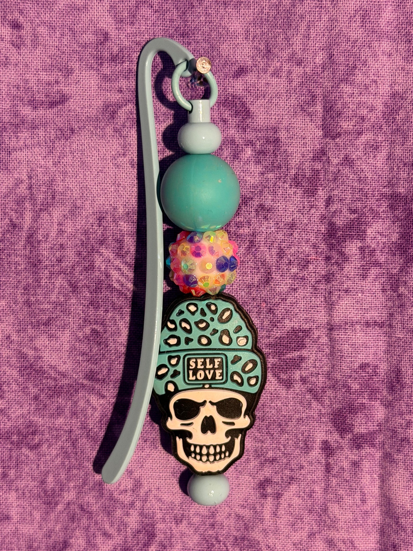 Skull Teal - Beaded Bookmark