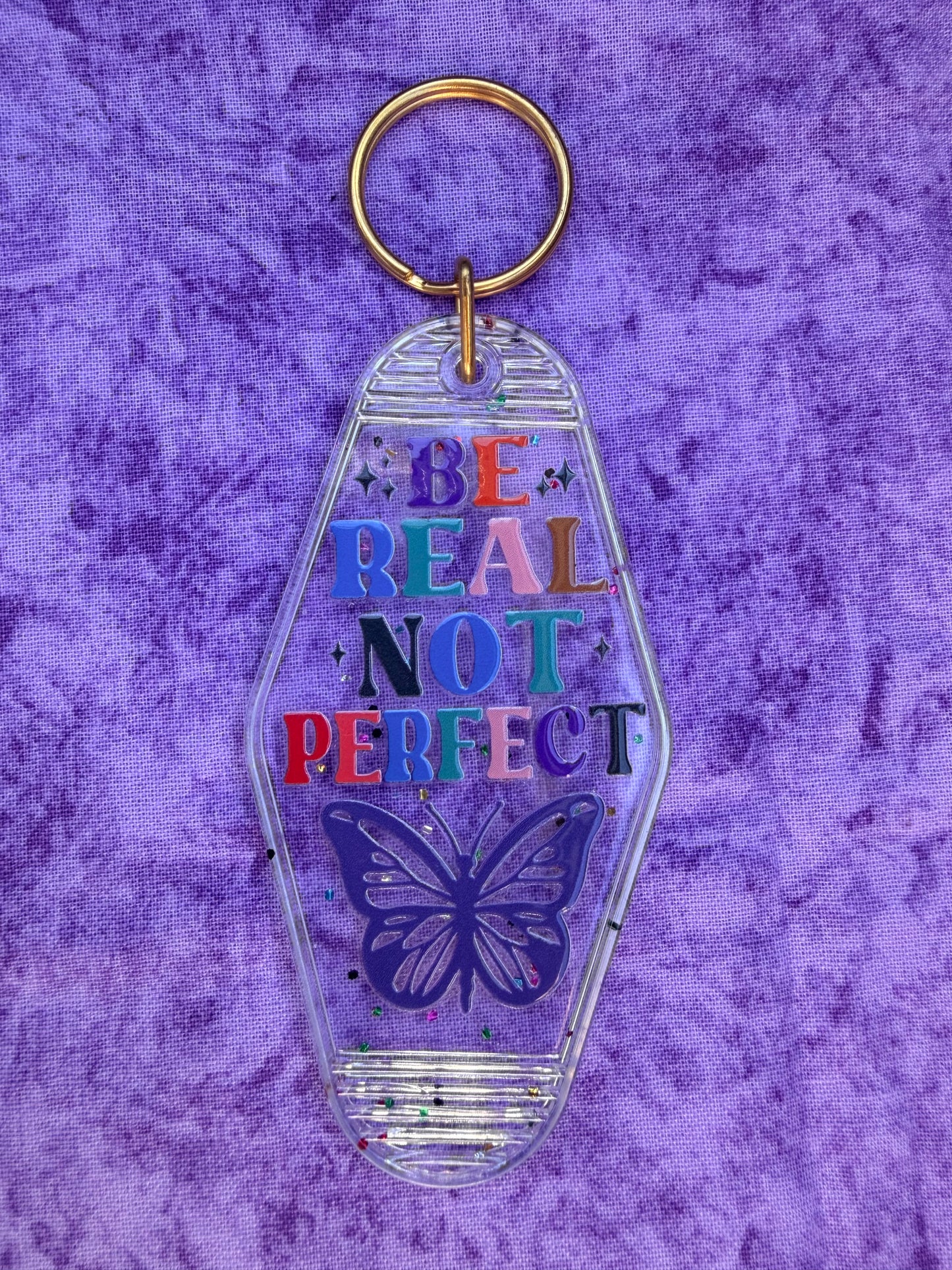 Be Real, Not Perfect Clear Butterfly - Hotel Keychain