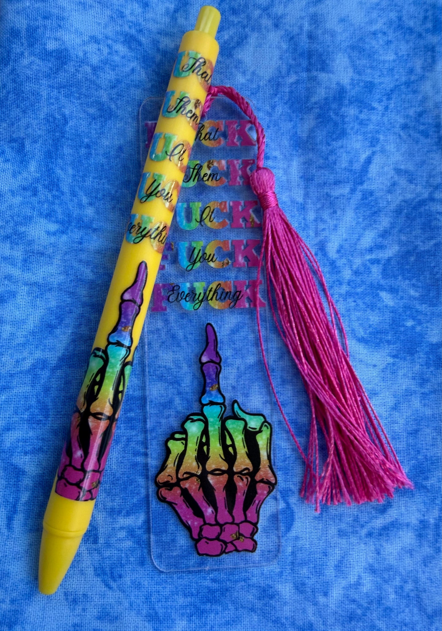 Rainbow Skeleton Hand F*ck - Pen And Bookmark Set