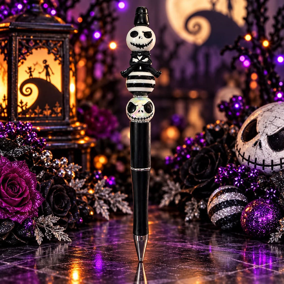 Black And White Skeleton - Beaded Pen