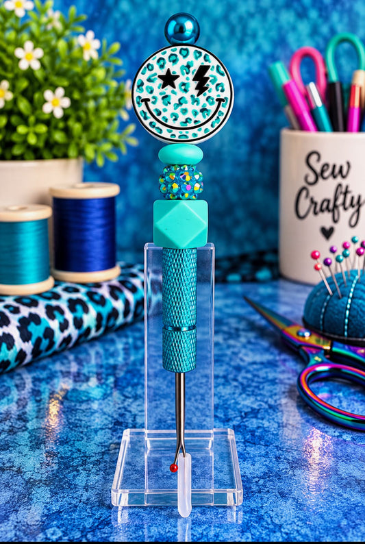 Teal Smiley Face - Beaded Seam Ripper