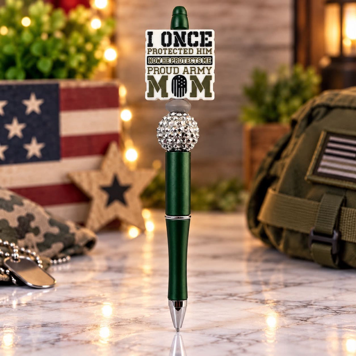 Proud Army Mom Black - Beaded Pen