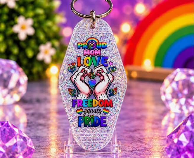 Pride Mom Love Glitter Silver- Hotel Keychain