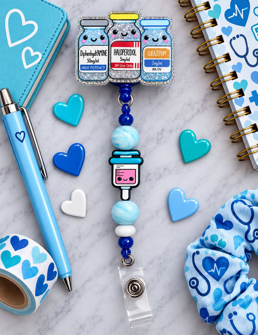 Happy Meds - Beaded Badge Reel