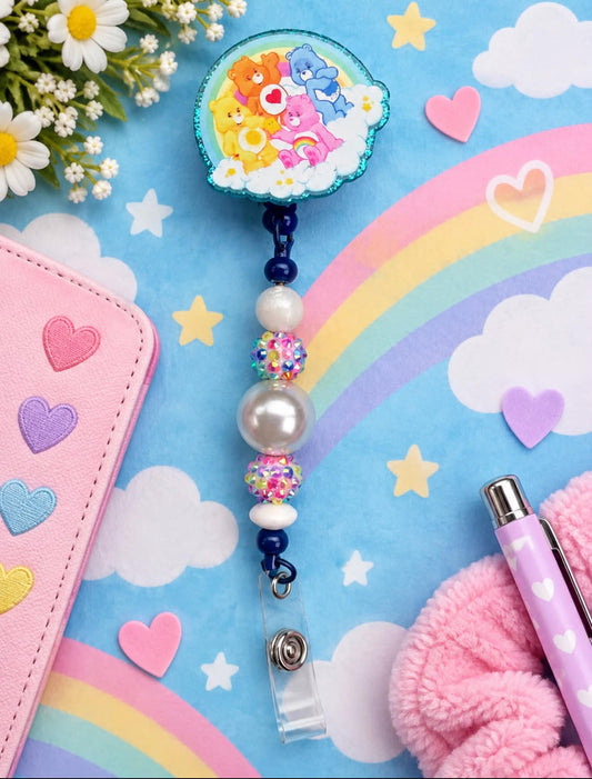 Cute Bears Colorful & White - Beaded Badge Reel