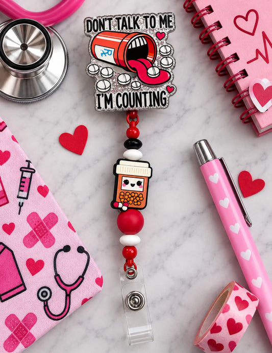Don’t Talk To Me, I’m Counting Black & Red - Beaded Badge Reel