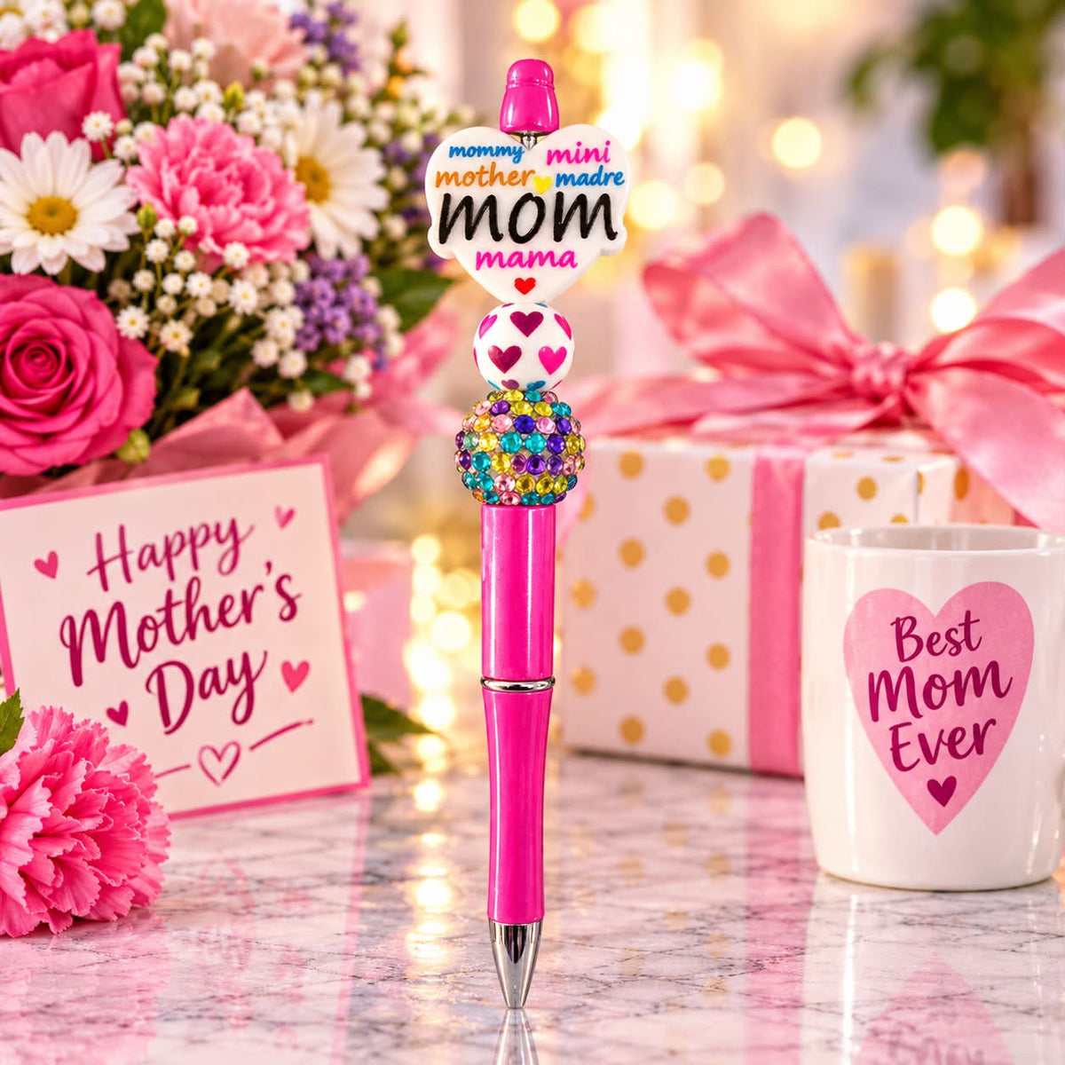 Mom - Pink Beaded Pen