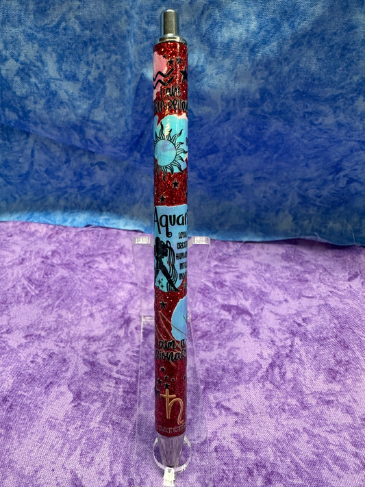 Aquarius zodiac  Red - glitter pen