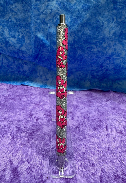 Pink & Silvery Bear - Glittery Pen