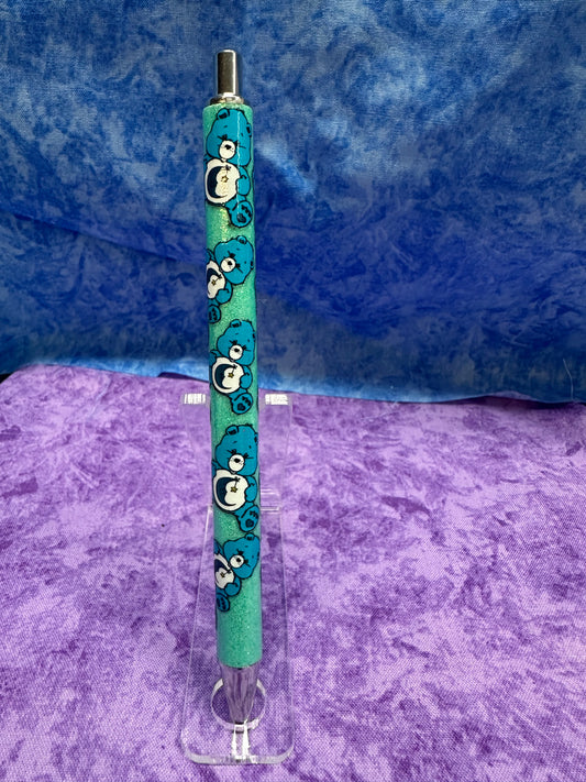 Cute Blue Bear Green - Glittery Pen