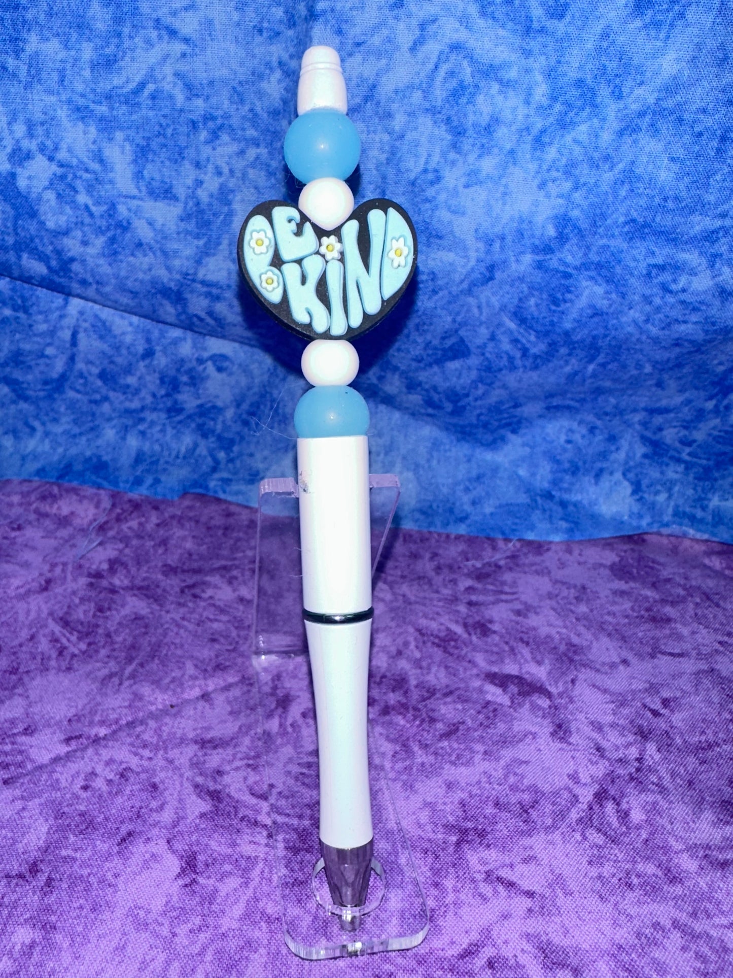 Be Kind White & Blue - Beaded Pen