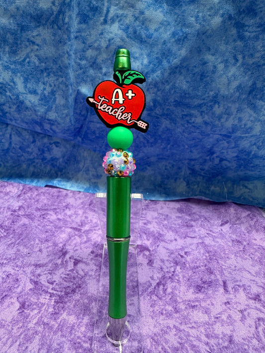 A+ Teacher Green - Beaded Pen