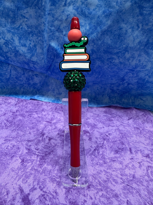 Bookworm Red & Green - Beaded Pen