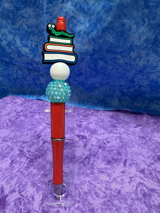 Bookworm Red, White, Blue - Beaded Pen