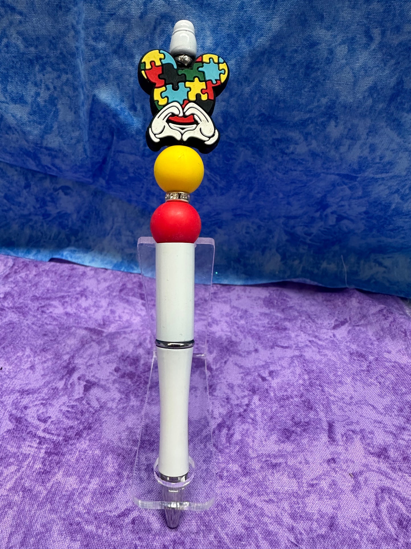 Autism Hands Red, Yellow, White - Beaded Pen