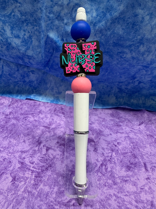 Pink & White Nurse - Beaded Pen