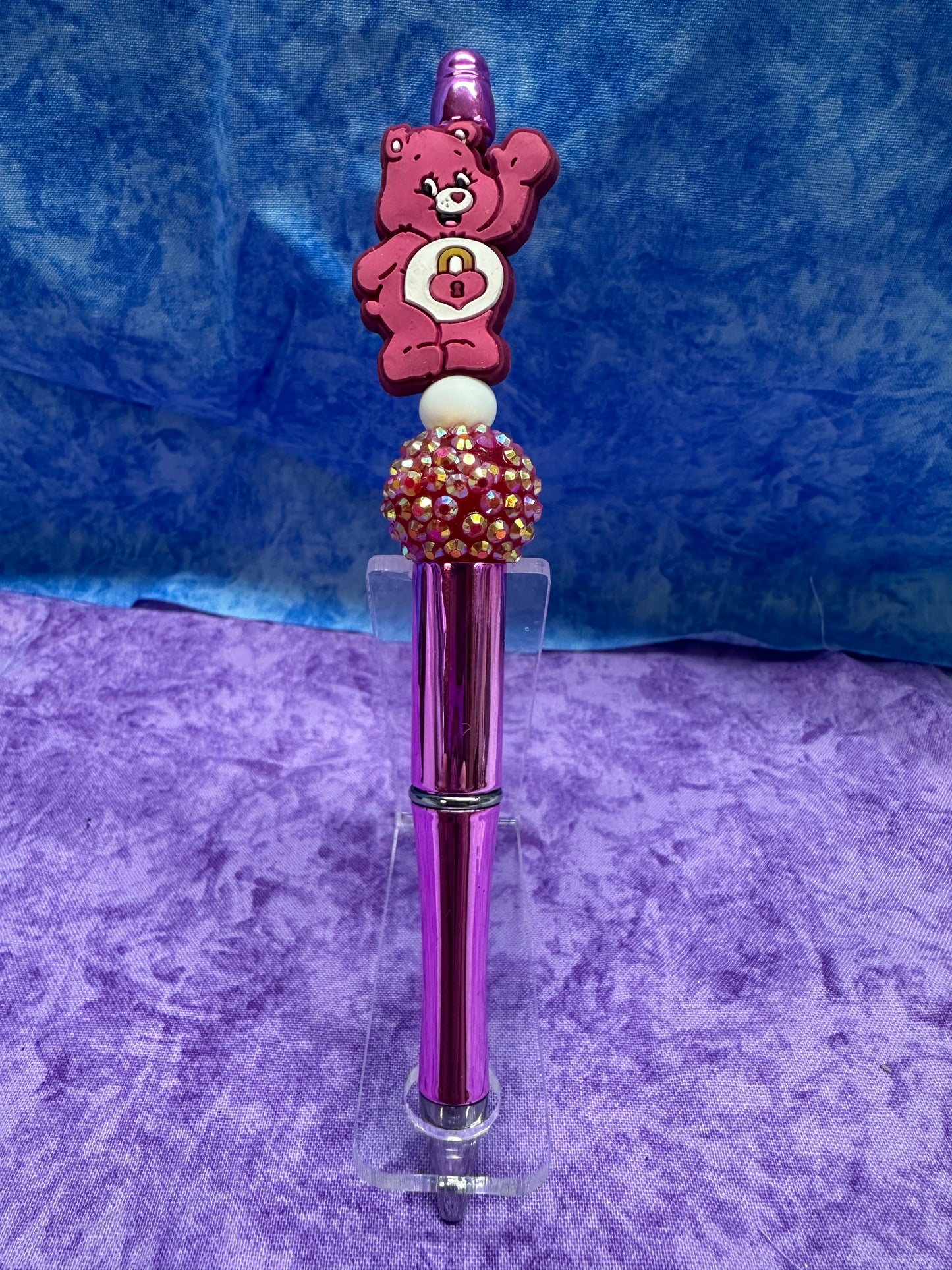 Cute Pink Heart Bear - Beaded Pen