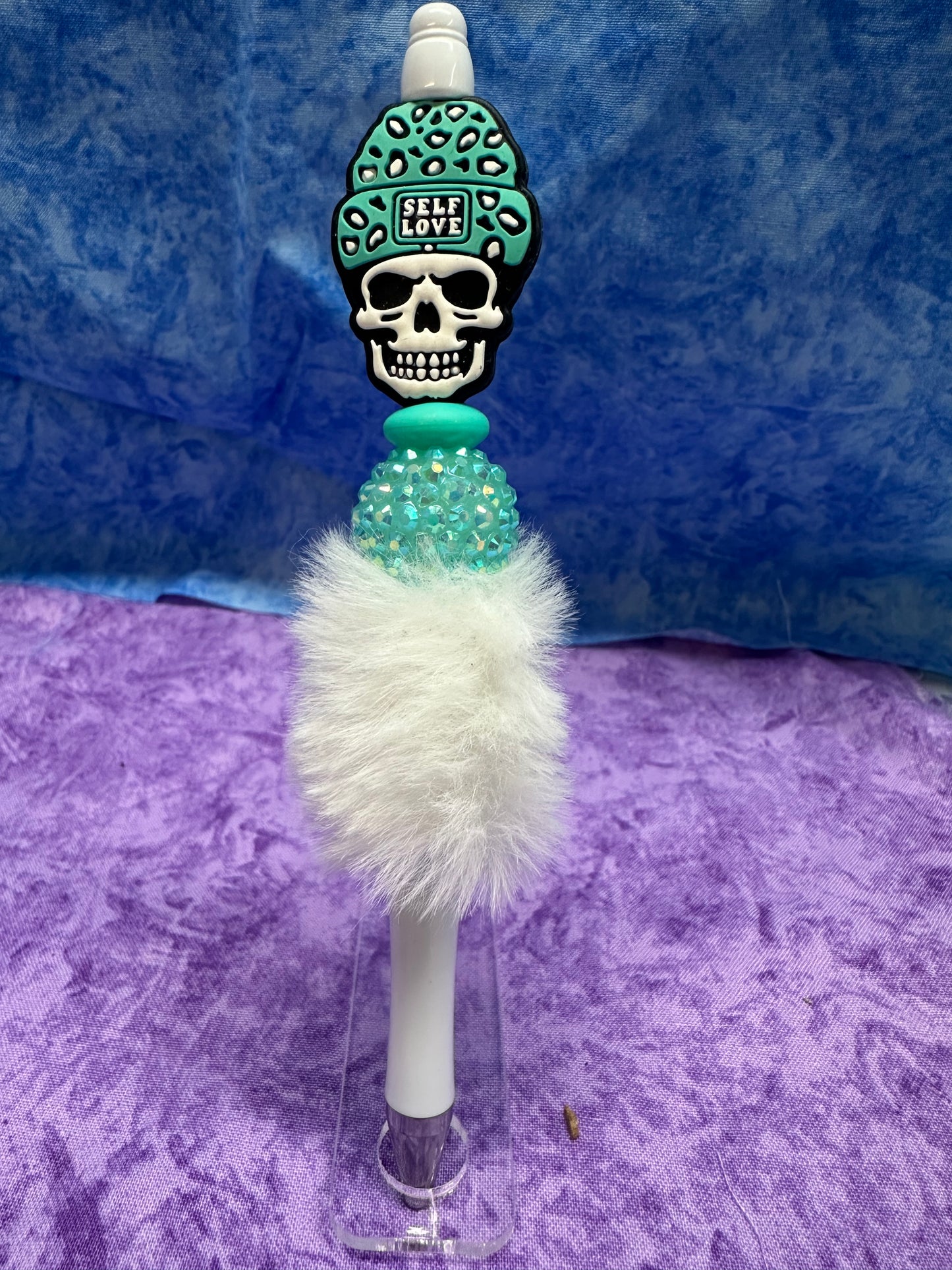 Self Love Teal & White - Beaded Pen
