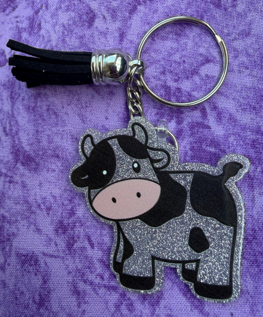 Black & Silvery Cow - Acrylic Keychain