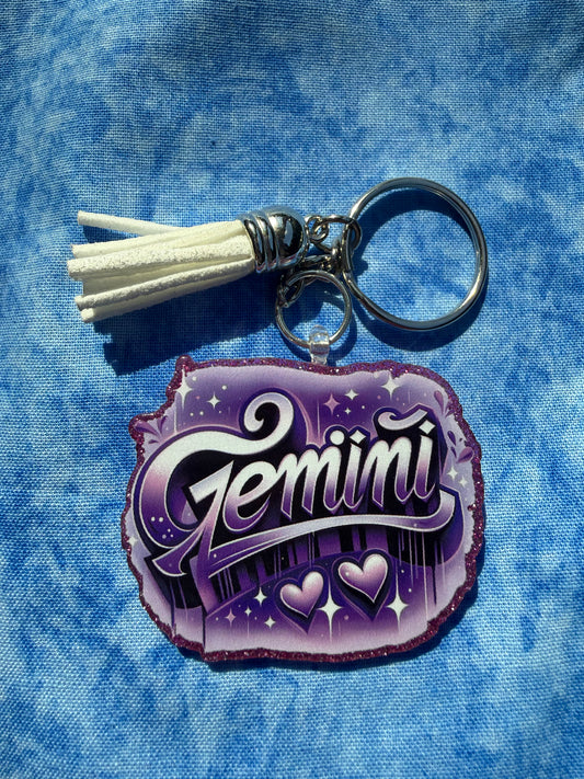 Gemini Zodiac In Purple - Acrylic Keychain