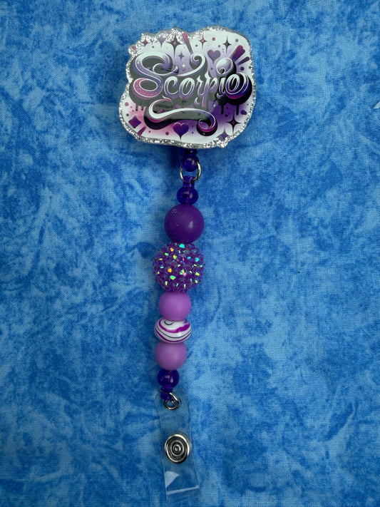 Scorpio Zodiac Purple - Beaded Badge Reel
