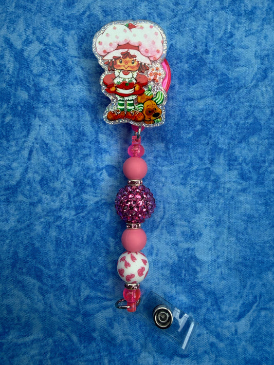 Cute Pink Girl - Beaded Badge Reel
