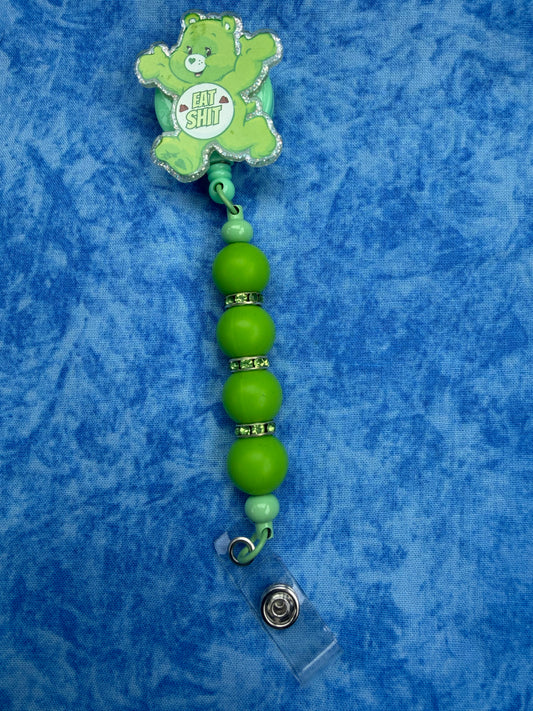 Cute Green Bear Eat Sh*t - Beaded Badge Reel