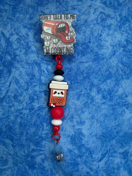 Don’t Talk To Me, I’m Counting Black & Red - Beaded Badge Reel