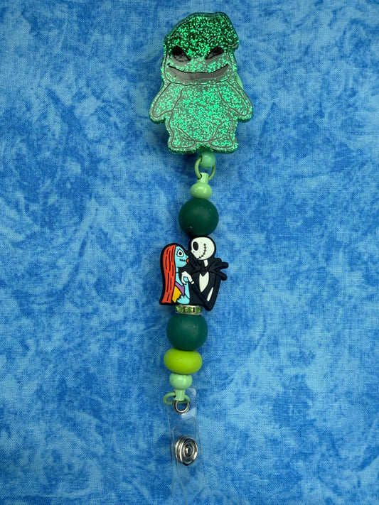 Spooky, Shiny Green Guy - Beaded Badge Reel