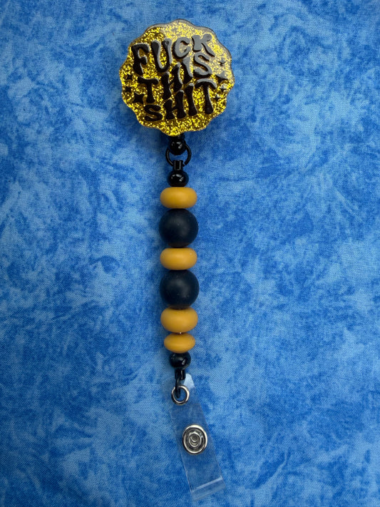 F*ck This Sh*t Black & Yellow - Beaded Badge Reel
