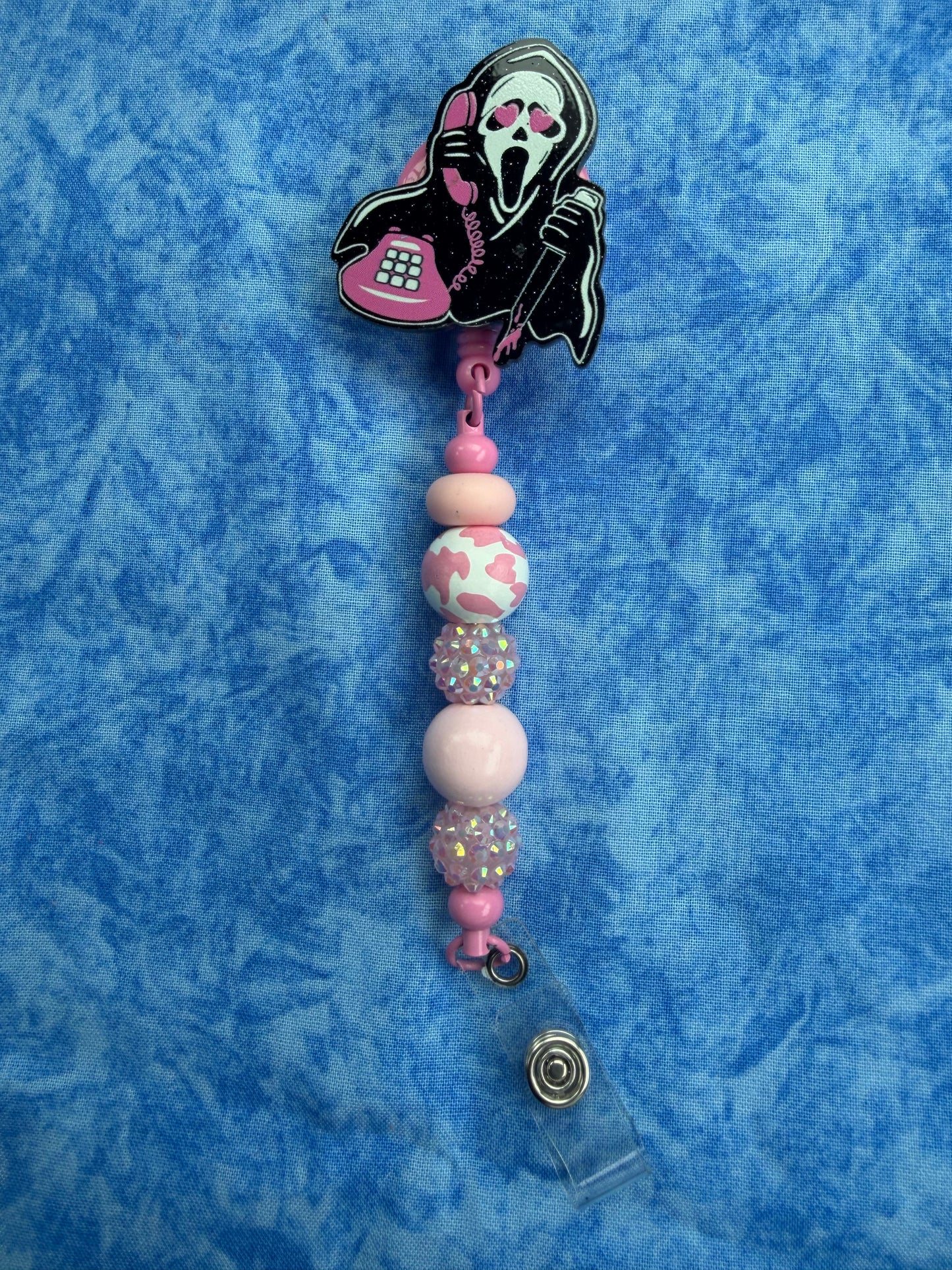 Scary Guy & Phone - Beaded Badge Reel