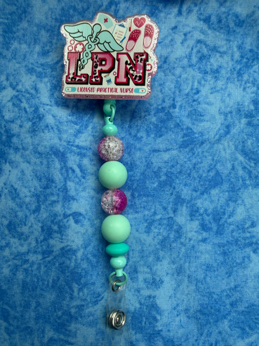 LPN Teal & Pink - Beaded Badge Reel
