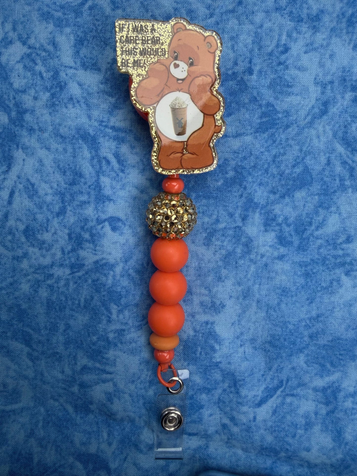 Coffe Brown Bear - Beaded Badge Reel