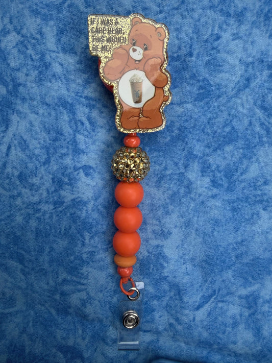 Coffe Brown Bear - Beaded Badge Reel
