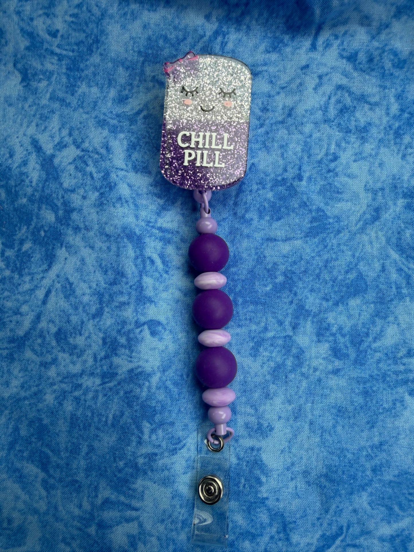 Purple Chill Pill - Beaded Badge Reel